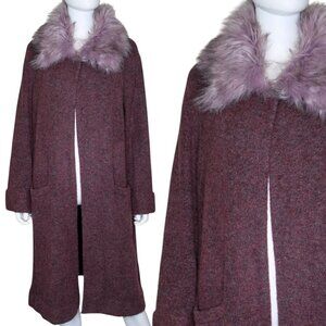 Soft Surroundings Purple Faux Fur Collar Duster Sweater Mohair Blend Women's XL
